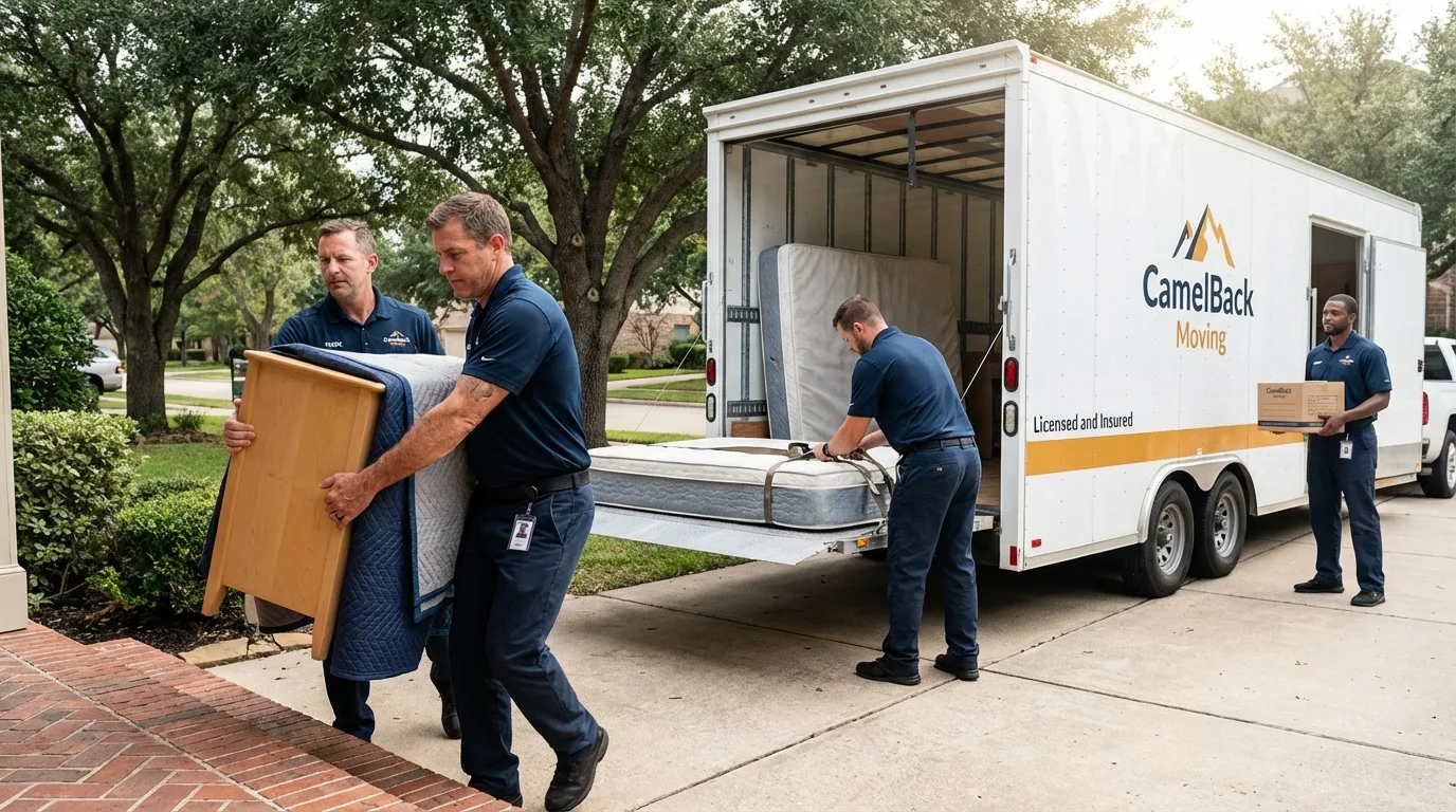 Crew loading residential truck for cross-state move from Belleville, MI